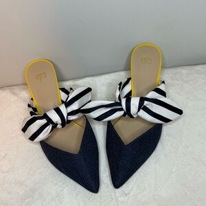 CAbi Blue and White Mules with Striped Bow